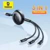 Baseus 3 IN 1 USB Charge Cable for iPhone 14 13 12 Micro USB Type C Cable Retractable Charging Cable For iPhone X 8 Samsung 1