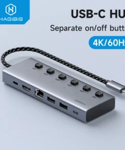 Hagibis USB C HUB Type-C Individual On/Off Switches Docking Station with 100W PD 4K HDMI-Compatible RJ45 for Laptops Macbook Pro 1