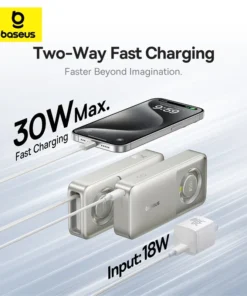 Baseus 30W Power Bank 10000mah with Built-in Retractable Type-C Cable Fast Charging for iPhone 15 Pro Max Xiaomi Samsung 2