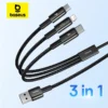 Baseus 3 in 1 USB Cable for iPhone 14 Pro Max Micro Type C USB Cable for Xiaomi Red mi note 9 Samsung S23 Fast Charging Cord 1