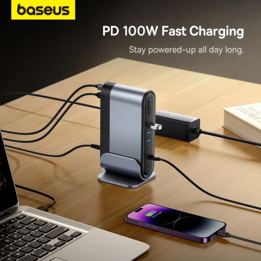 Baseus 17 in 1 Gen2 USB C HUB Dual 4K@60Hz HDMI-compatible DP USB 3.0 with Power Adapter Docking Station for MacBook Pro M1 M2 4