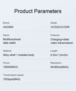 Hagibis USB C to USB C Cable USB 3.2 Gen 2 Type C Cable 10Gbps 4K 60Hz Video 100W Fast Charging for iPhone 15 Macbook Pro iPad 6