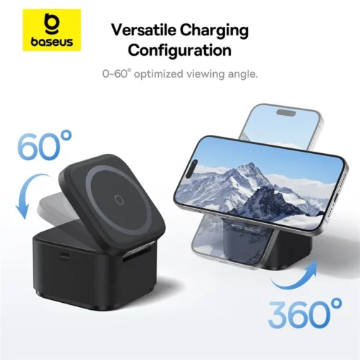 Baseus 2 in 1 25W Magnetic Wireless Charger Stand 15W Fast Charging Dock Station With Retractable Cable For iPhone15 14  Airpod 6