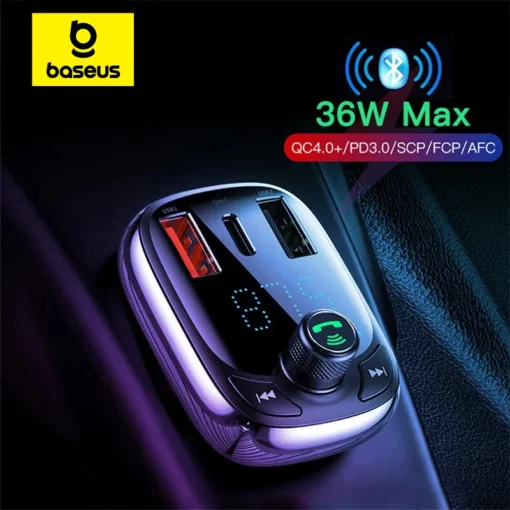 Baseus Quick Charge 4.0 Car Charger for Phone FM Transmitter Bluetooth Car Kit Audio MP3 Player Fast Dual USB Car Phone Charger 1