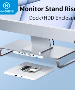 Hagibis Monitor Stand Riser USB-C Hub with Dual Hard Drive Enclosure for Mac Mini M1 iMac 2021 Macbook Pro PC Laptop Desk Holder 1