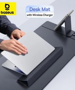 【New Sale】Baseus Smart Desk Mat with Wireless Charger for Gaming Office Wrist Rest Laptop Phone Stand Holder Keyboard Mouse Pad 1