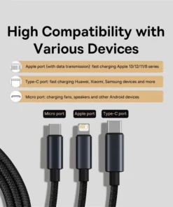 Baseus 3 in 1 USB Cable Type C Cable For Samsung Xiaomi Mi 9 Huawei Cable For iPhone 13 12 11 Phone Charger Micro USB Data Cable 2