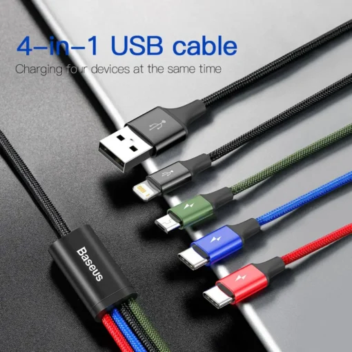 Baseus 3 in 1 USB Cable Type C Cable for Samsung Xiaomi Mi 4 in 1 Cable for iPhone 14 13 12 X 11 Pro Max Charger Micro USB Cable 2