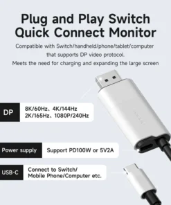 Hagibis  USB C to DisplayPort Cable 8K@60Hz 4K@144Hz 2K165Hz Type-C to DP Adapter Compatible With Thunderbolt 4/3 iPhone 15 XPS 2