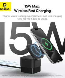 Baseus 2 in 1 25W Magnetic Wireless Charger Stand 15W Fast Charging Dock Station With Retractable Cable For iPhone15 14  Airpod 3