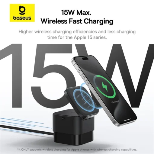 Baseus 2 in 1 25W Magnetic Wireless Charger Stand 15W Fast Charging Dock Station With Retractable Cable For iPhone15 14  Airpod 3