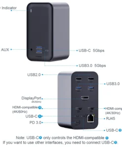 Hagibis USB C Docking Station Triple display Type C to 4K HDMI-compatible VGA DP USB 3.0 HUB RJ45 3.5mm PD for PC Windows MacOS 3
