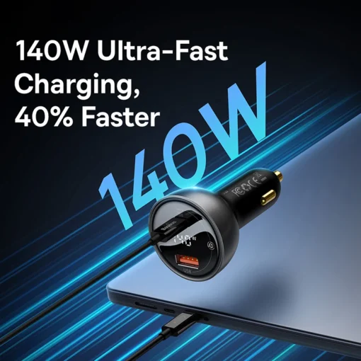 Baseus 140W Car Charger PD3.1 Fast Charging QC3.0 Quick Charge For Macbook Laptop USB Type C Car Phone Charger For iPhone 15 14 2