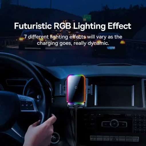 Baseus Car Phone Holder Infrared RGB15W QI Wireless Phone Charger for iPhone Xiaomi Samsung Car Mount Fast Charging Easy Control 2