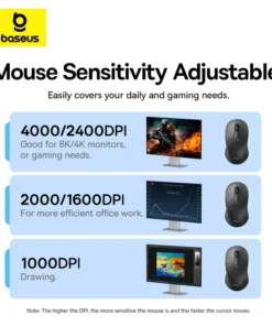 Baseus F02 Wireless Mouse Bluetooth 5.2 2.4G 4000DPI Ergonomic 6 Mute Buttons Mice for iPad MacBook Tablet Laptop Computer Mouse 6