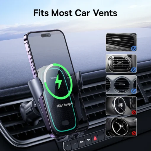 Baseus Car Wireless Charger Car Phone Holder Auto for iPhone 15 Samsung Xiaomi Phone Holder Car Holder 15W Air Vent Mount Holder 3