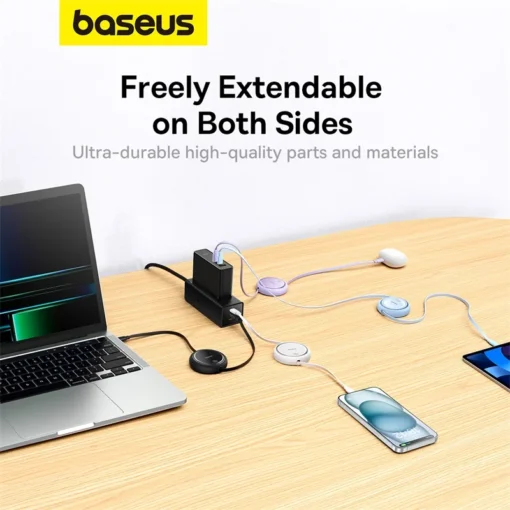 Baseus Retractable 100W USB C Cable For MacBook iPad Fast Charger Cable For iPhone 15  Plus Pro Max Type C For Xiaomi Samsung 5