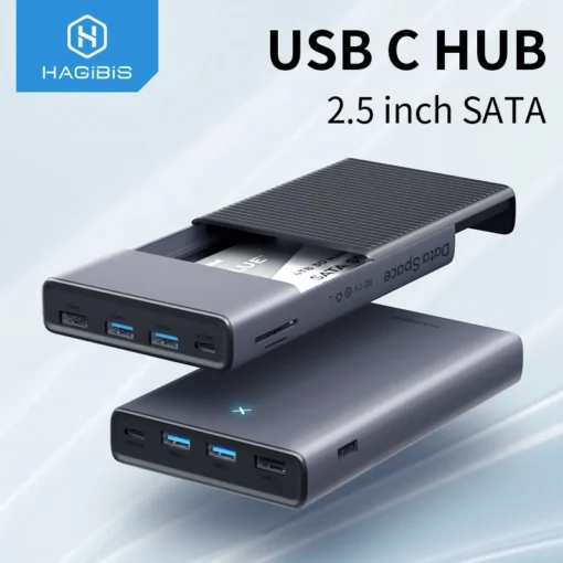 Hagibis USB C HUB with Hard Drive Enclosure 2.5 SATA to USB 3.0 Type C Adapter for External SSD Disk HDD case 1