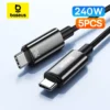 Baseus 5PCS 240W USB Type C TO C Cable PD Fast Charging 6A Quick Charger USB C Wire For Macbook Pro Xiaomi Huawei 1