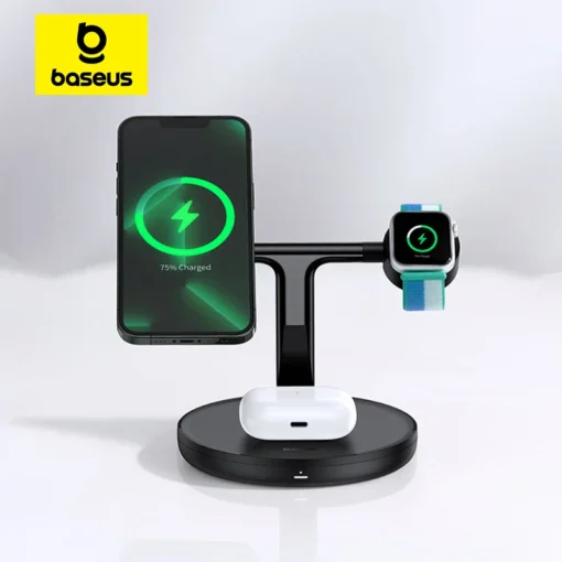 Baseus  3 in 1 20W Magnetic Wireless Charger Stand For iPhone 15 14 Pro Airpods Apple Watch Phone Fast Charging Station Holder 1