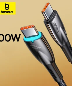 Baseus PD100W USB Cable For iPhone 15 Led Light Fast Charging Data Cable Type-C To Type-C Phone Cord For Xiaomi Samsung Laptop 1