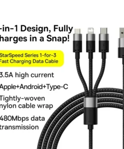 Baseus 3 in 1 USB C Cable for iPhone 14 13 12 Pro 11 3.5A Charger Cable Micro USB C Type C Cable for Macbook Pro Samsung Xiaomi 6