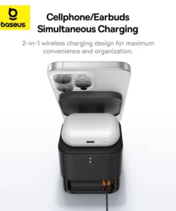 Baseus 2 in 1 25W Magnetic Wireless Charger Stand 15W Fast Charging Dock Station With Retractable Cable For iPhone15 14  Airpod 2