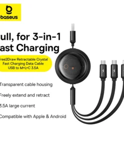 Baseus 3 IN 1 USB Charge Cable for iPhone 14 13 12 Micro USB Type C Cable Retractable Charging Cable For iPhone X 8 Samsung 2