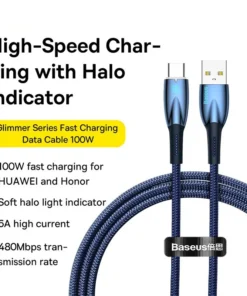 Baseus USB C Cable Smart Led Indicator 100W Fast Charging Data Cable Usb To Type-C 6A Mobile Phone Cord For Xiaomi Huawei Laptop 6