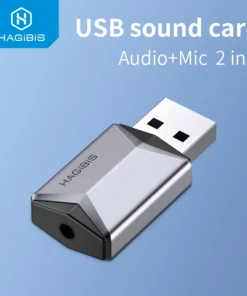 Hagibis 2 in 1 USB Sound Card Portable External 3.5mm Microphone Audio Adapter for PC Laptop PS4/5 Earphone Speaker Windows Mac 1