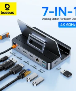 Baseus Steam Deck Docking Station 7-In-1 USB C to DP HDMI-compatible 4K 60Hz TV RJ45 1000M USB 3.0 PD 100W Base Stand USB Hub 1