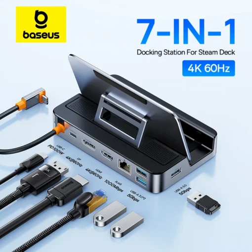 Baseus Steam Deck Docking Station 7-In-1 USB C to DP HDMI-compatible 4K 60Hz TV RJ45 1000M USB 3.0 PD 100W Base Stand USB Hub 1