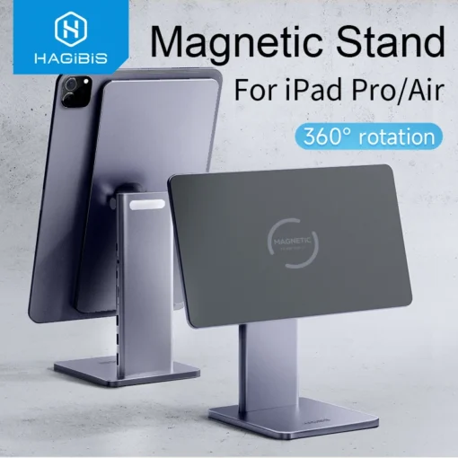 Hagibis Foldable Magnetic Stand for iPad Pro 12.9 3rd/4th/5th 11 Air iPad 10th Tablet Holder 10.9 Rotation bracket USB C Hub 1