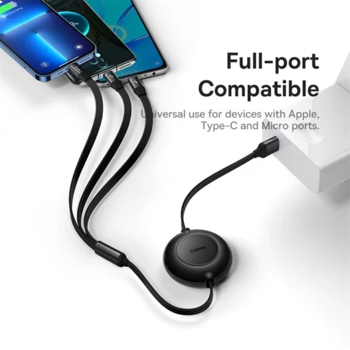 Baseus 3 IN 1 USB Charge Cable for iPhone 13 12 Micro USB Type C Cable Retractable Charging Cable For iPhone X 8 Samsung 6