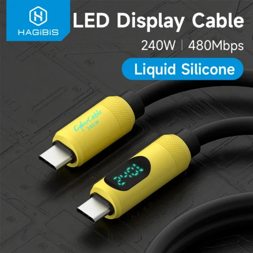 Hagibis USB C to USB C Cable with LED Display Type C Fast Charger Cable PD 240W Charging Cord for iPhone 15 Macbook iPad Pixel 1