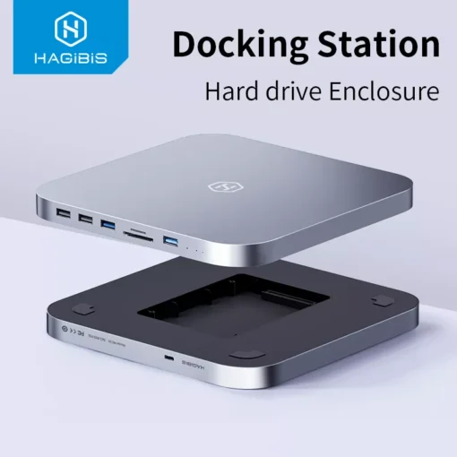 Hagibis USB C Hub with Hard Drive Enclosure Type-C Docking Station for Mac mini with 2.5 SATA NVME M.2 SSD Case DP USB3.0 M1/M2 1