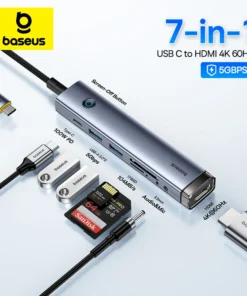 Baseus USB C Hub to HDMI 4K 60Hz USB Type C 3.0 RJ45 PD 100W USB 3.0 SD TF Card Slim Adapter USB C Dock for MacBook PC USB HUB 1