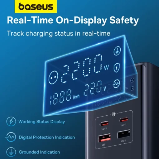 Baseus 35W Fast Charger Digital Power Strip 7-in-1 Charging Station 4000W Rated Power Digital Display For iPhone 15 14 Pro Max 3