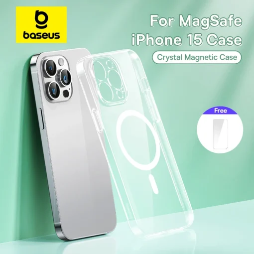 Baseus Magnetic Case for iPhone 15 Pro Hard PC Clear Case for iPhone 15 Pro Max 15 Plus Wireless Charging Magnet Protective Case 1