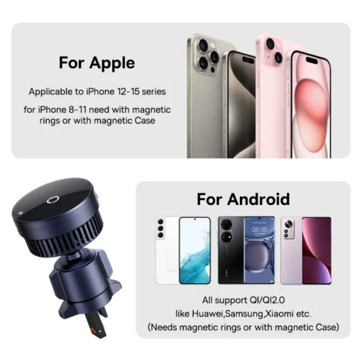 Baseus Qi2.0 15W Magnetic Car Wireless Charger Fast Car Vent Mount Charger Car Phone Holder for iPhone 15/14/13/12 Pro Max 2