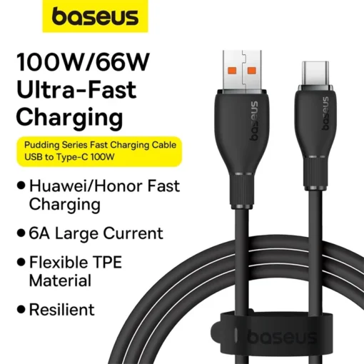 Baseus USB Type C Cable For Huawei Honor Xiaomi Samsung Super Charge 66W/100W Fast Charging USB C Charger Data Cable Wire Cord 2