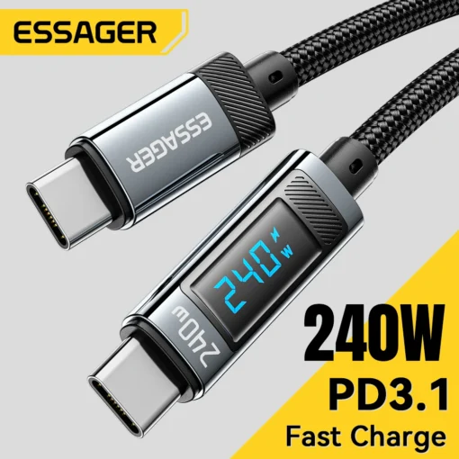Essager 240W USB Type C To USB C Cable 100W PD 3.1 Fast Charging Charger Wire For Macbook Pro Xiaomi Samsung Laptop USBC Cord 2M 1