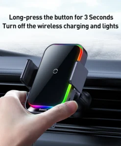 Baseus Car Phone Holder Infrared RGB15W QI Wireless Phone Charger for iPhone Xiaomi Samsung Car Mount Fast Charging Easy Control 5