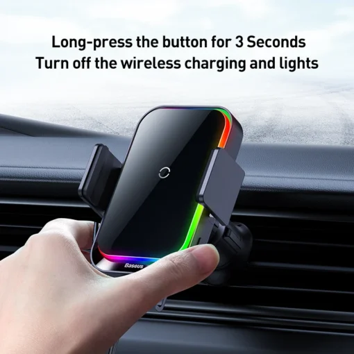 Baseus Car Phone Holder Infrared RGB15W QI Wireless Phone Charger for iPhone Xiaomi Samsung Car Mount Fast Charging Easy Control 5