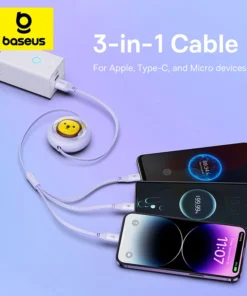 Baseus Retractable USB Cable 3 in 1 Fast Charging Micro USB Type C Charger Cable For iPhone Samsung Wire Cord For Huawei Xiaomi 1