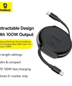 Baseus Retractable USB C Cable 100W Cable  For MacBook iPad Fast Charger Cable for iPhone 15 Plus Pro Max Charger Data Wire 2