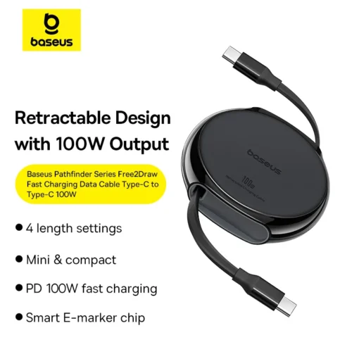 Baseus Retractable USB C Cable 100W Cable  For MacBook iPad Fast Charger Cable for iPhone 15 Plus Pro Max Charger Data Wire 2