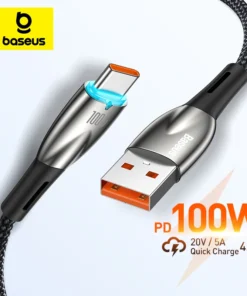 Baseus USB C Cable Smart Led Indicator 100W Fast Charging Data Cable Usb To Type-C 6A Mobile Phone Cord For Xiaomi Huawei Laptop 1