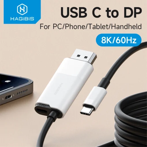 Hagibis  USB C to DisplayPort Cable 8K@60Hz 4K@144Hz 2K165Hz Type-C to DP Adapter Compatible With Thunderbolt 4/3 iPhone 15 XPS 1