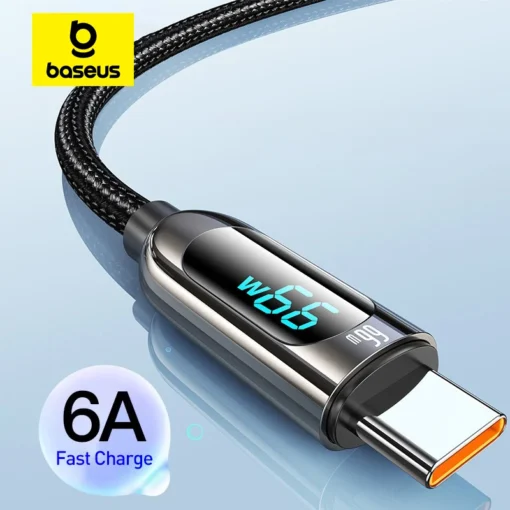 Baseus 66W USB Cable 6A Fast Charging Charger Wire Cord For Huawei P40 LED Data USB C Phone Cable  For Xiaomi Mi 10 Samsung S2 1